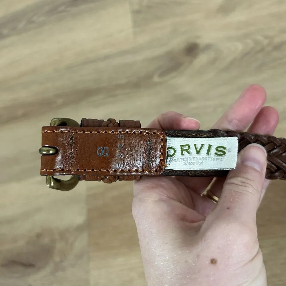Orvis Braided Leather Belt SMALL Women Solid Brass Buckle Woven Brown/Red